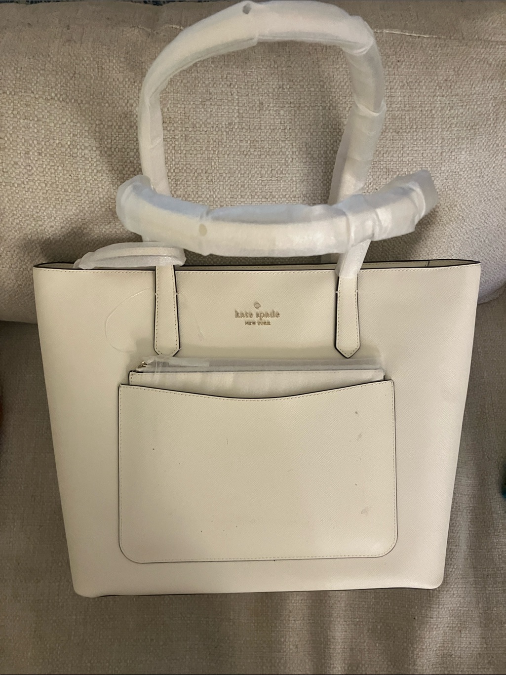 Kate Spade White Tote Set With Front Pocket